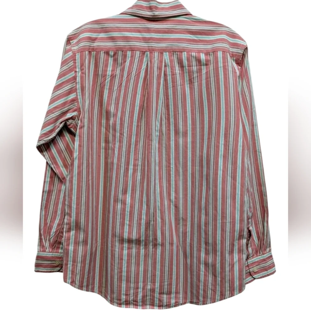0529 Ralph Lauren Pink and White Striped Button-Down Cotton Shirt